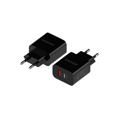 Aisens Cargador 20W USB-C PD3.0 USB-A QC3.0 Negro