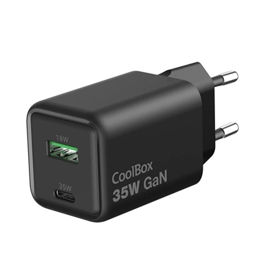 COOLBOX Cargador Gan 35W USB-A/USB-C Pared Negro