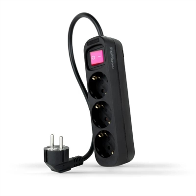 [AELREG0112] Nanocable Regleta 3 Tomas Interruptor Negro