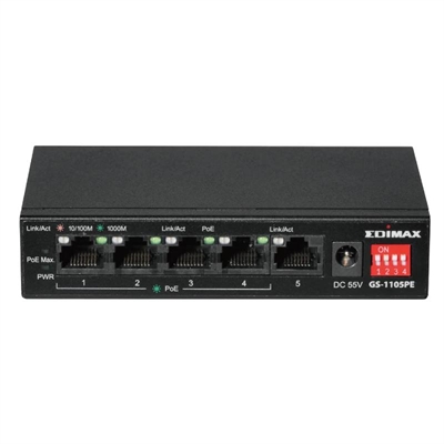 [NSWSSO0387] Edimax GS-1105PE Swithc 5xGbE (4PoE+) LR
