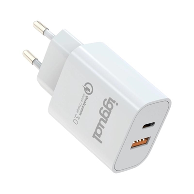 [AATCAT0308] iggual Cargador doble USB QC3.0 + tipo C PD 20W