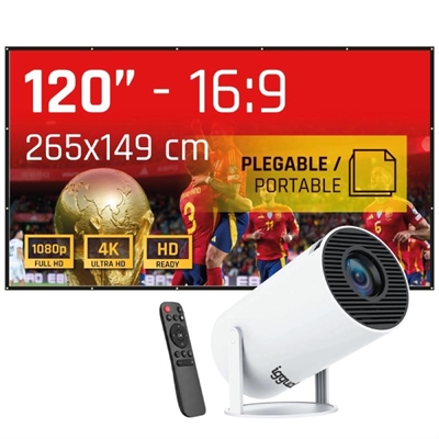 [MPRPRY0561] iggual Pack mini proyector + pantalla 120" plegabl