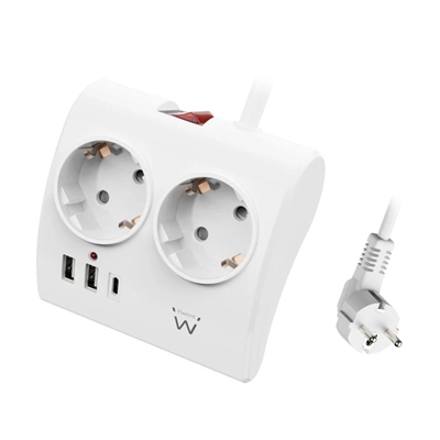 [AELREG0119] EWENT EW3870 Regleta 2  Shucko 2 Usb-A 1 Usb-C Bl.