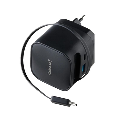 [AATCAT0527] Intenso Cargador GaN W65ACIC retráctil Negro