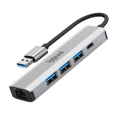 [AAOAUS0266] iggual Hub USB-A 5 puertos 3xUSB + RJ45 + tipo C