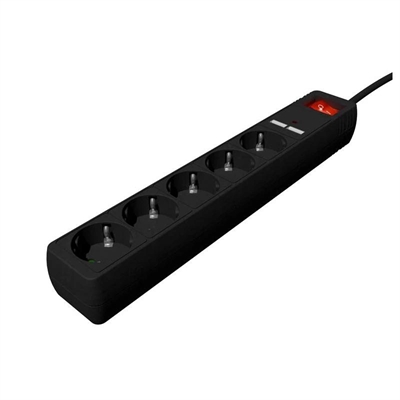 [AELREG0129] Gembird Regleta USB 5 tomas, 1,5 m, 2 USB negro