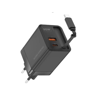 [AAOACR0328] MARS GAMING CARGADOR GAN 65W CON CABLE NEGRO